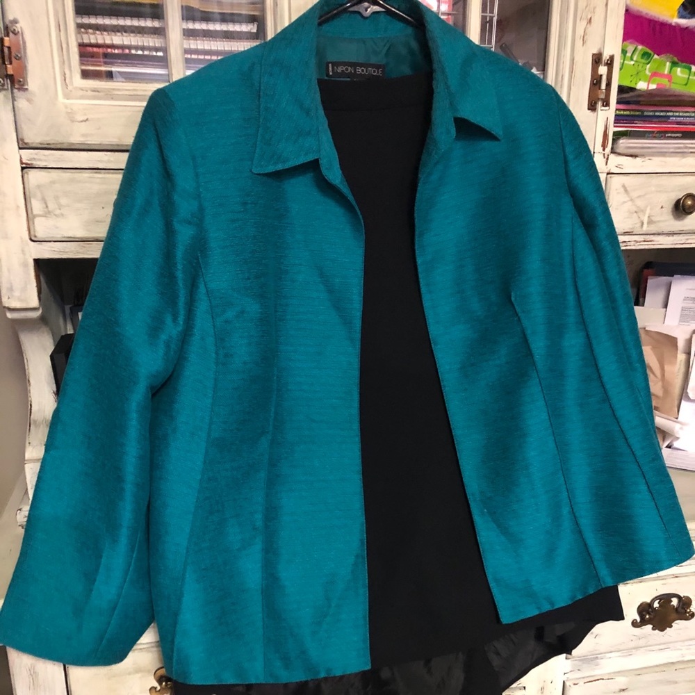 Seafoam and black business skirt suit